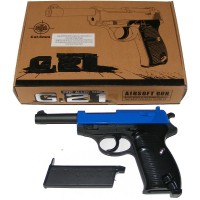 Galaxy G21 Spring Powered Blue Metal BB Gun Pistol (Walther P38 Replica)