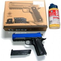 Galaxy G25 Spring Powered Blue Metal BB Gun Pistol 290 FPS & 2000 Pellets